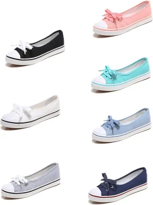 Women Casual Canvas Work Flats Loafers Slip On Woman's Flats Soft Fashion Boat Shoes (40, Light Blue)