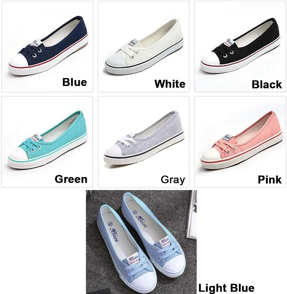 Women Casual Canvas Work Flats Loafers Slip On Woman's Flats Soft Fashion Boat Shoes (40, Light Blue)