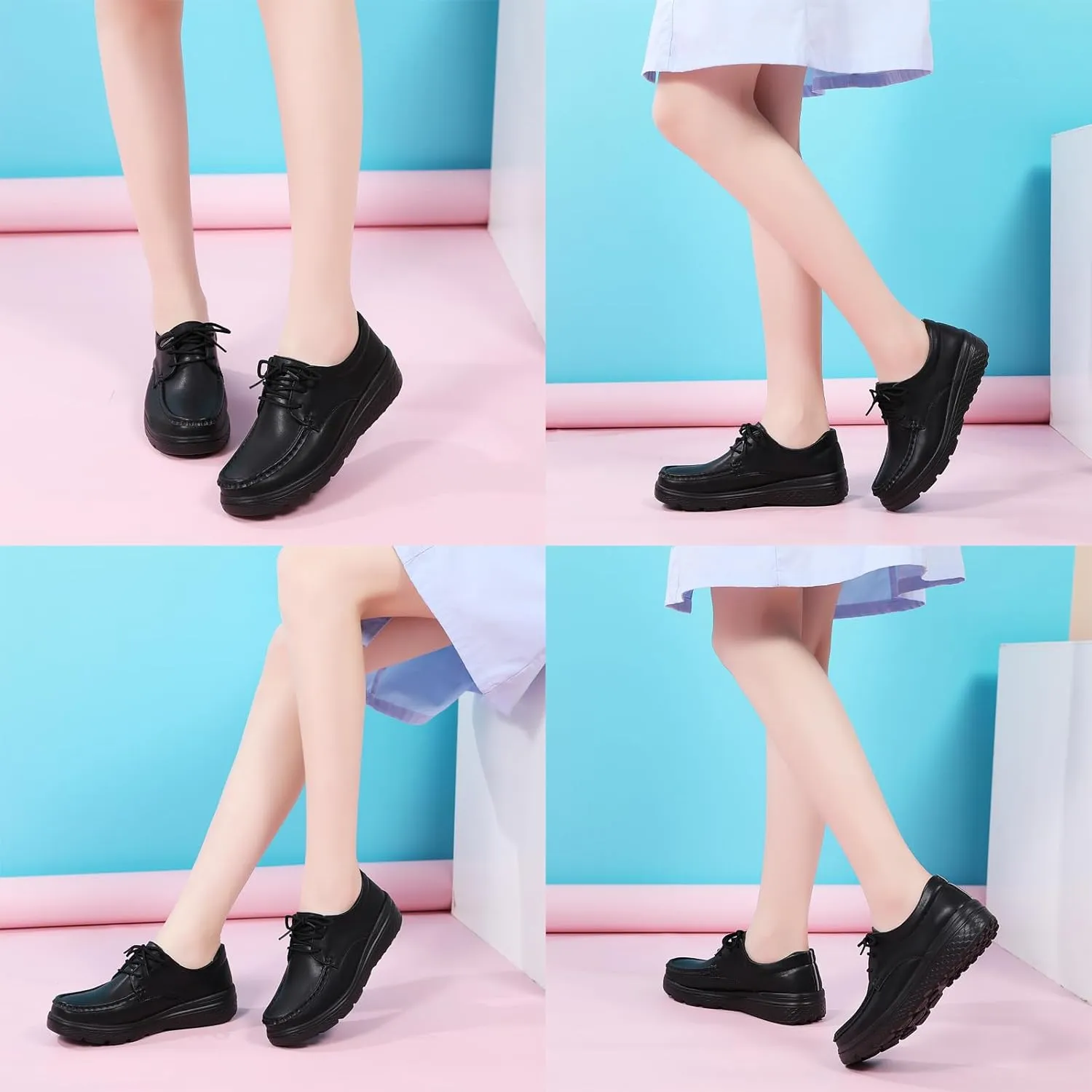 Women Genuine Leather Lace-up Soft Sole Loafers Nurse Shoes,Arch Support Lightweight Platform Casual Moccasins Shoes,Comfort Non-slip Mom Walking Shoes