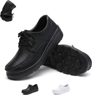 Women Genuine Leather Lace-up Soft Sole Loafers Nurse Shoes,Arch Support Lightweight Platform Casual Moccasins Shoes,Comfort Non-slip Mom Walking Shoes