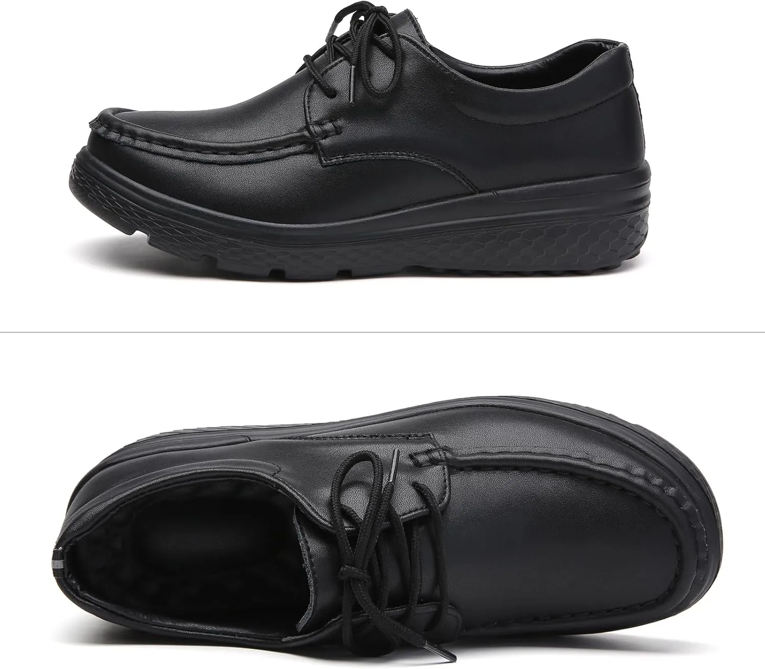 Women Genuine Leather Lace-up Soft Sole Loafers Nurse Shoes,Arch Support Lightweight Platform Casual Moccasins Shoes,Comfort Non-slip Mom Walking Shoes