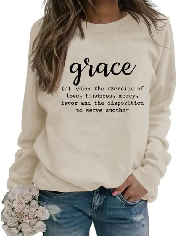 Women Grow in Grace Christian Sweatshirt Lightweight Crew Neck Floral Graphic Pullovers Tops Jesus Faith Shirts Gifts