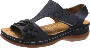 Women Sandals Summer Large Retro Casual Flower Slope Heel Beach Lightweight Fashionable Solid Color Shoes Slides