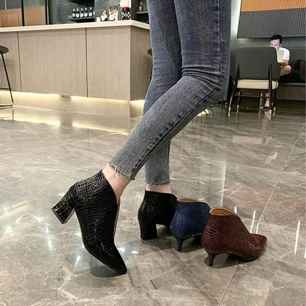 Women Sexy Kitten Heel Chelsea Ankle Boots Fashion Pointed Toe Patent Leather Pumps Booties Slip On Party Prom Dress Short Boots