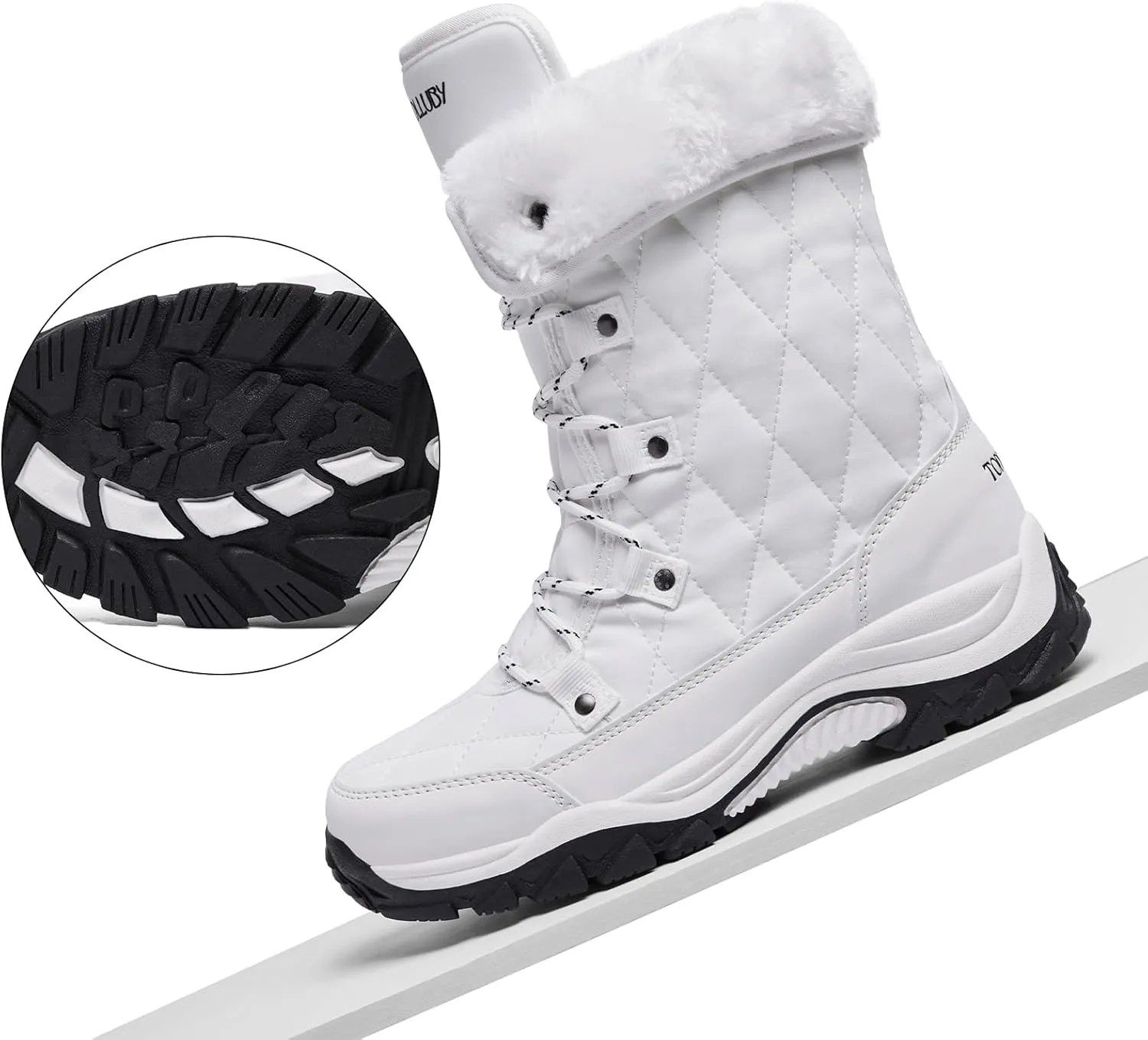 Women Snow Boots Lace up with Waterproof Warm Fur Lined Mid-Calf Outdoor Winter Boots Cold Weather Comfortable Boots for Women