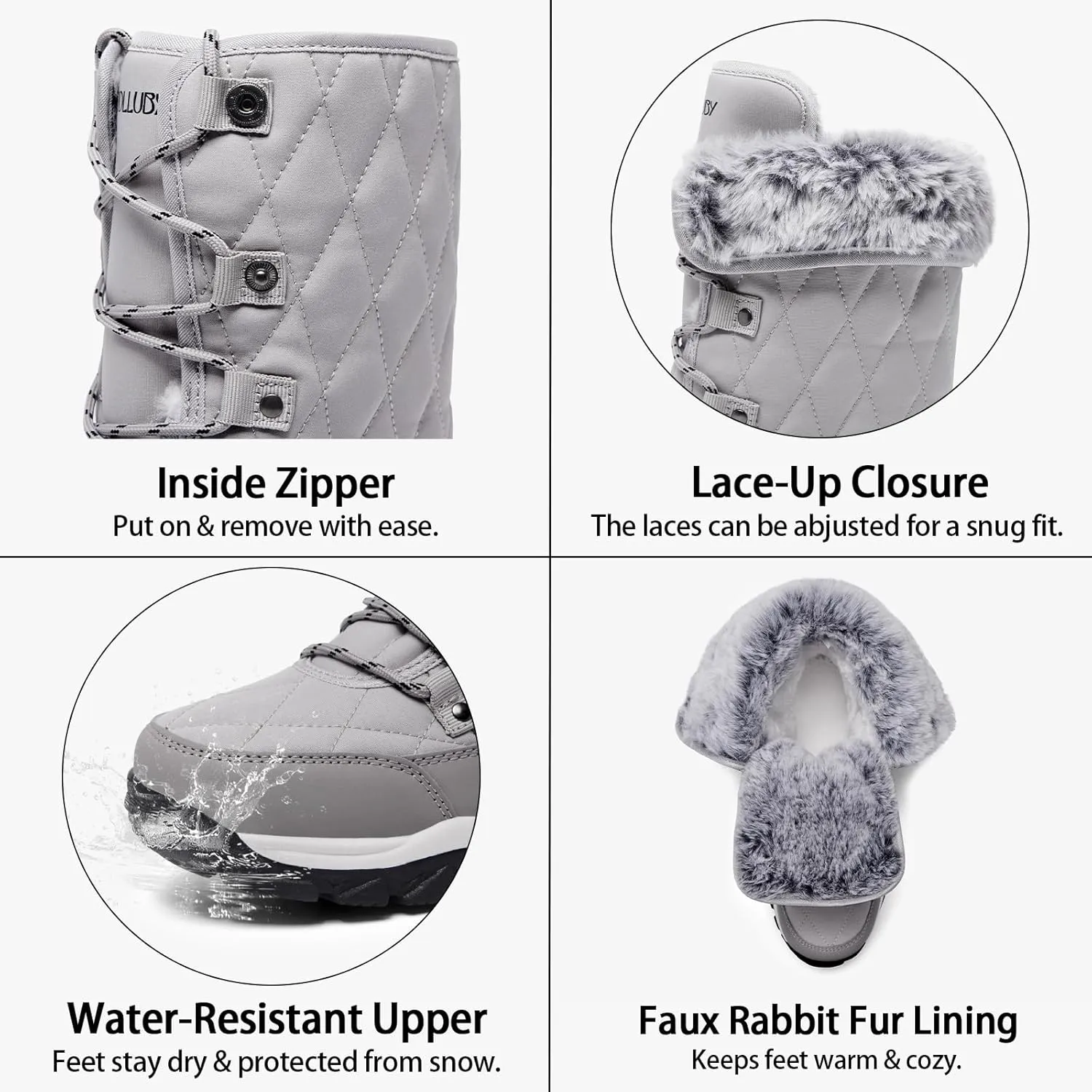 Women Snow Boots Lace up with Waterproof Warm Fur Lined Mid-Calf Outdoor Winter Boots Cold Weather Comfortable Boots for Women
