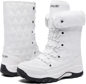 Women Snow Boots Lace up with Waterproof Warm Fur Lined Mid-Calf Outdoor Winter Boots Cold Weather Comfortable Boots for Women