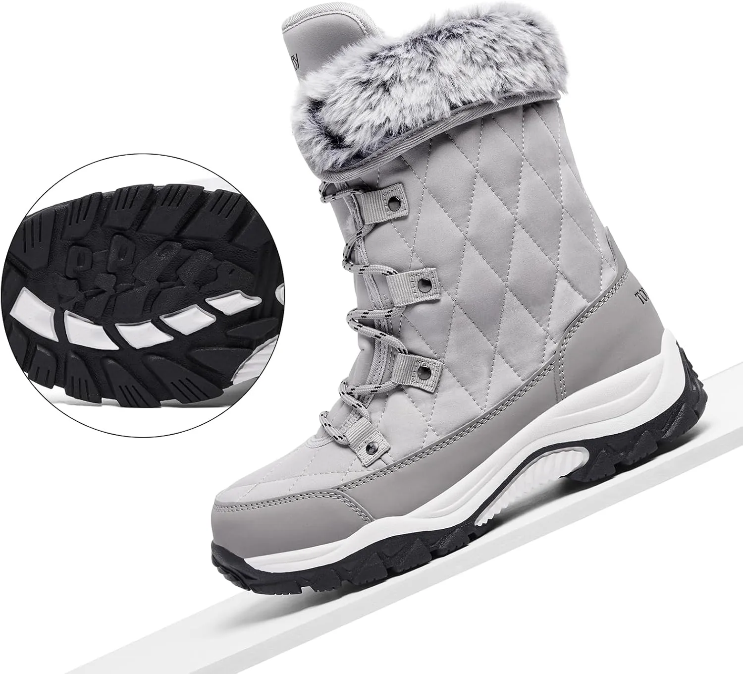 Women Snow Boots Lace up with Waterproof Warm Fur Lined Mid-Calf Outdoor Winter Boots Cold Weather Comfortable Boots for Women