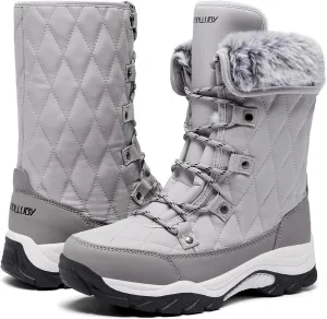 Women Snow Boots Lace up with Waterproof Warm Fur Lined Mid-Calf Outdoor Winter Boots Cold Weather Comfortable Boots for Women