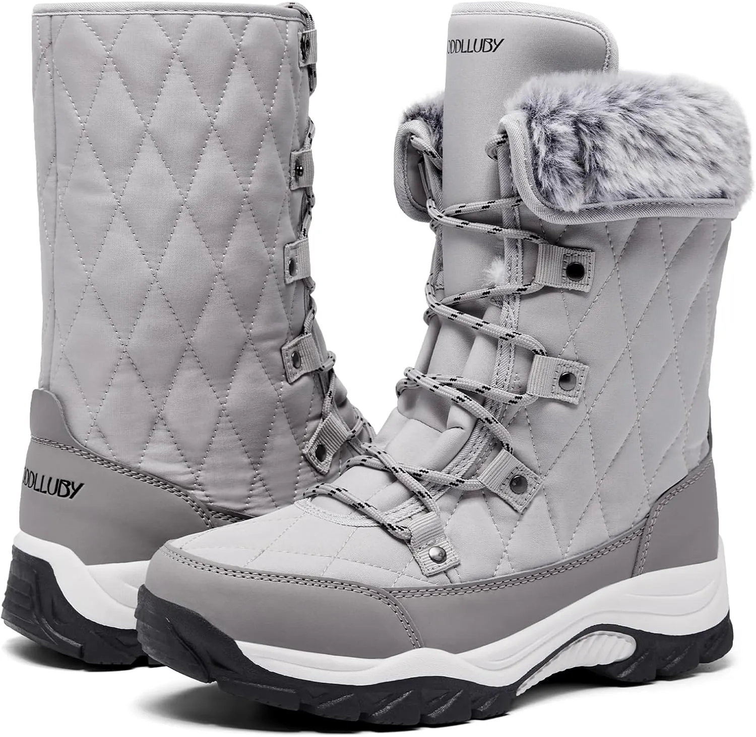 Women Snow Boots Lace up with Waterproof Warm Fur Lined Mid-Calf Outdoor Winter Boots Cold Weather Comfortable Boots for Women