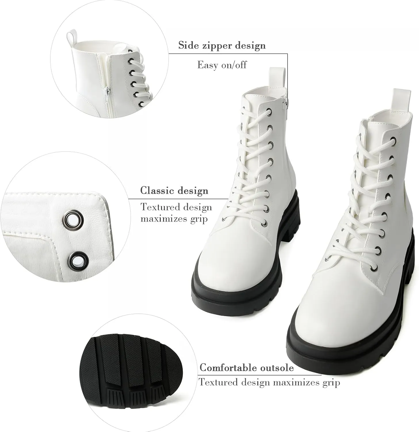 Women's Ankle Boots Classic Low Heel Womens Motorcycle Boots Zippers Lace up Fashion Combat Booties for Women
