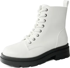 Women's Ankle Boots Classic Low Heel Womens Motorcycle Boots Zippers Lace up Fashion Combat Booties for Women