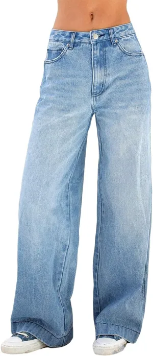 Women's Baggy Denim Pants High Waisted Y2K Wide Leg Oversized Plus Size Boyfriend Cargo Jeans Streetwear Trousers