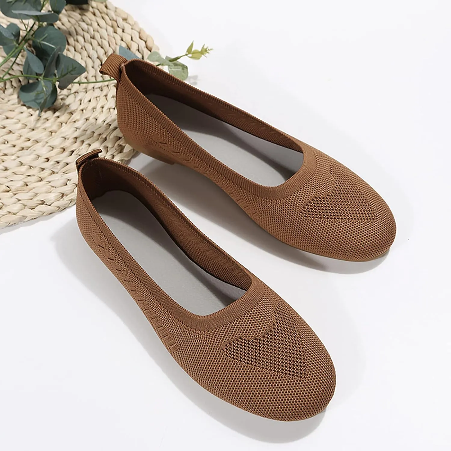 Women’s Ballet Flats Knit Dress Shoes Round Toe Slip On Walking Flats Shoes for Woman Low Wedge Comfort Soft Sandals