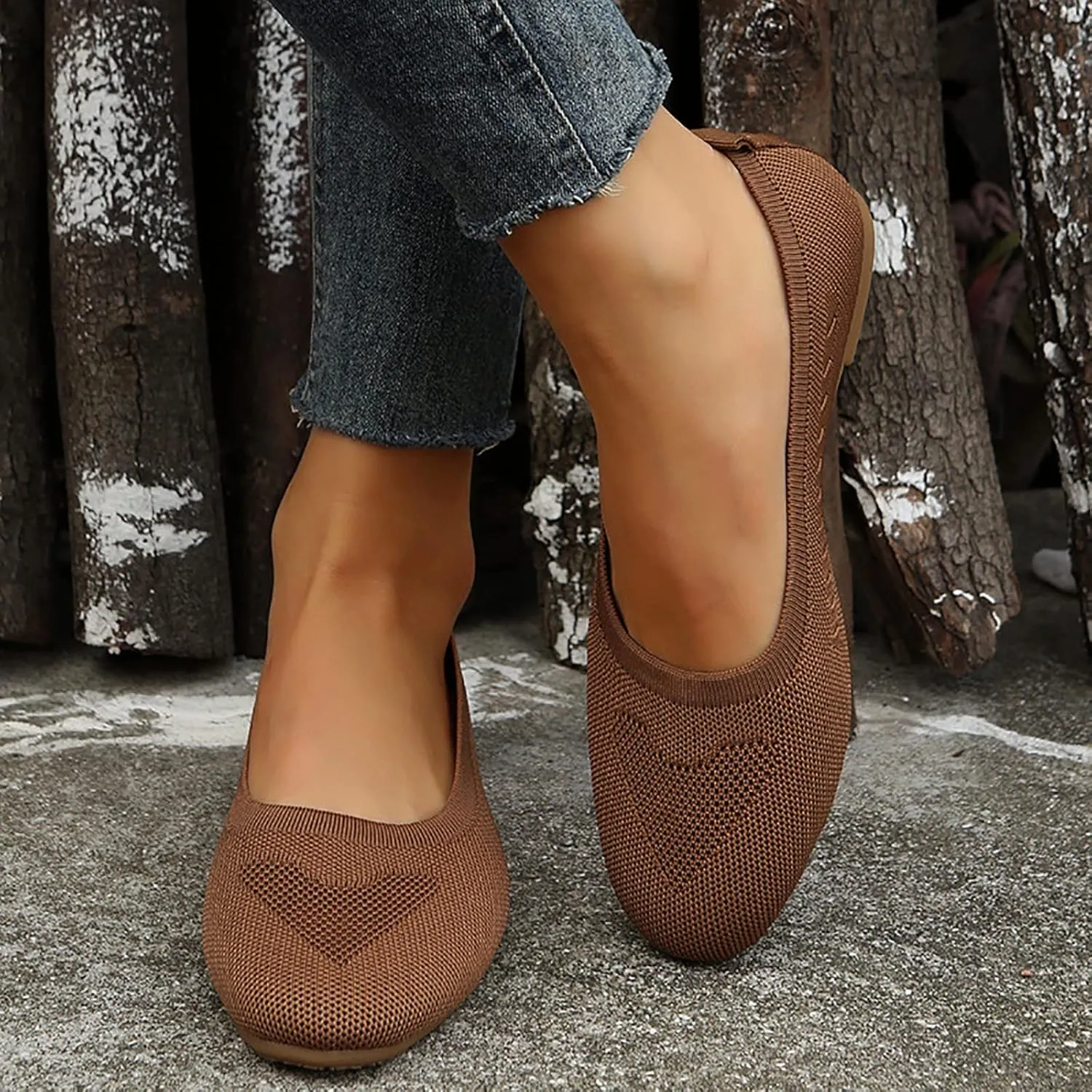 Women’s Ballet Flats Knit Dress Shoes Round Toe Slip On Walking Flats Shoes for Woman Low Wedge Comfort Soft Sandals