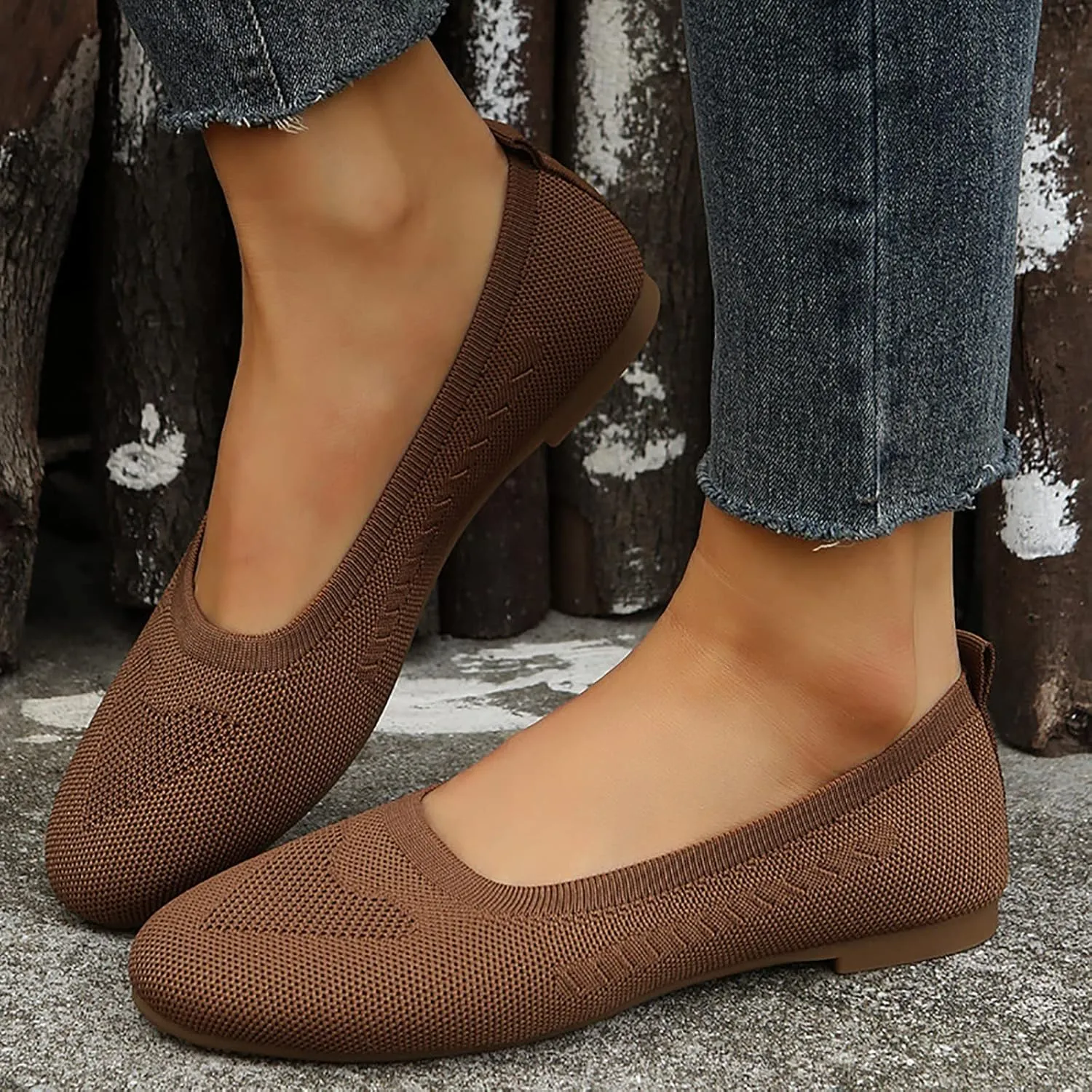 Women’s Ballet Flats Knit Dress Shoes Round Toe Slip On Walking Flats Shoes for Woman Low Wedge Comfort Soft Sandals