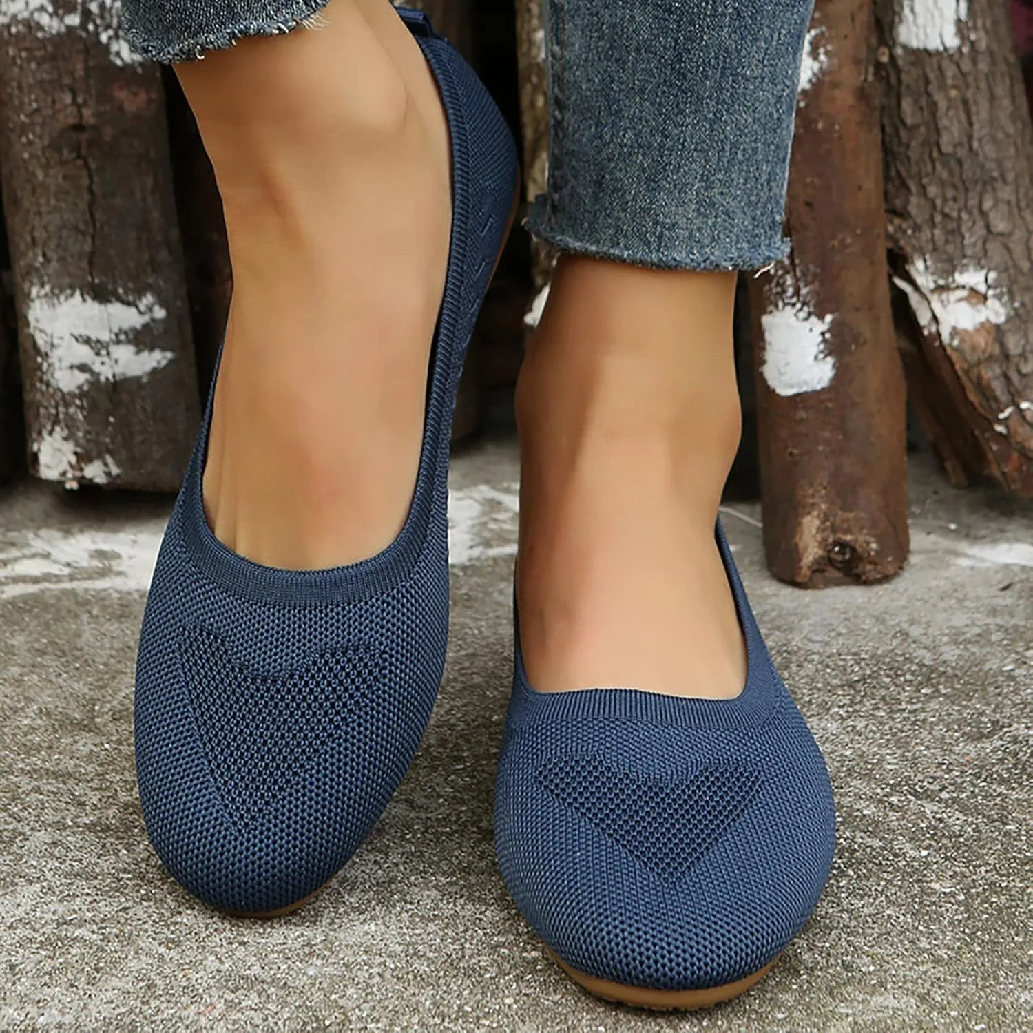 Women’s Ballet Flats Knit Dress Shoes Round Toe Slip On Walking Flats Shoes for Woman Low Wedge Comfort Soft Sandals