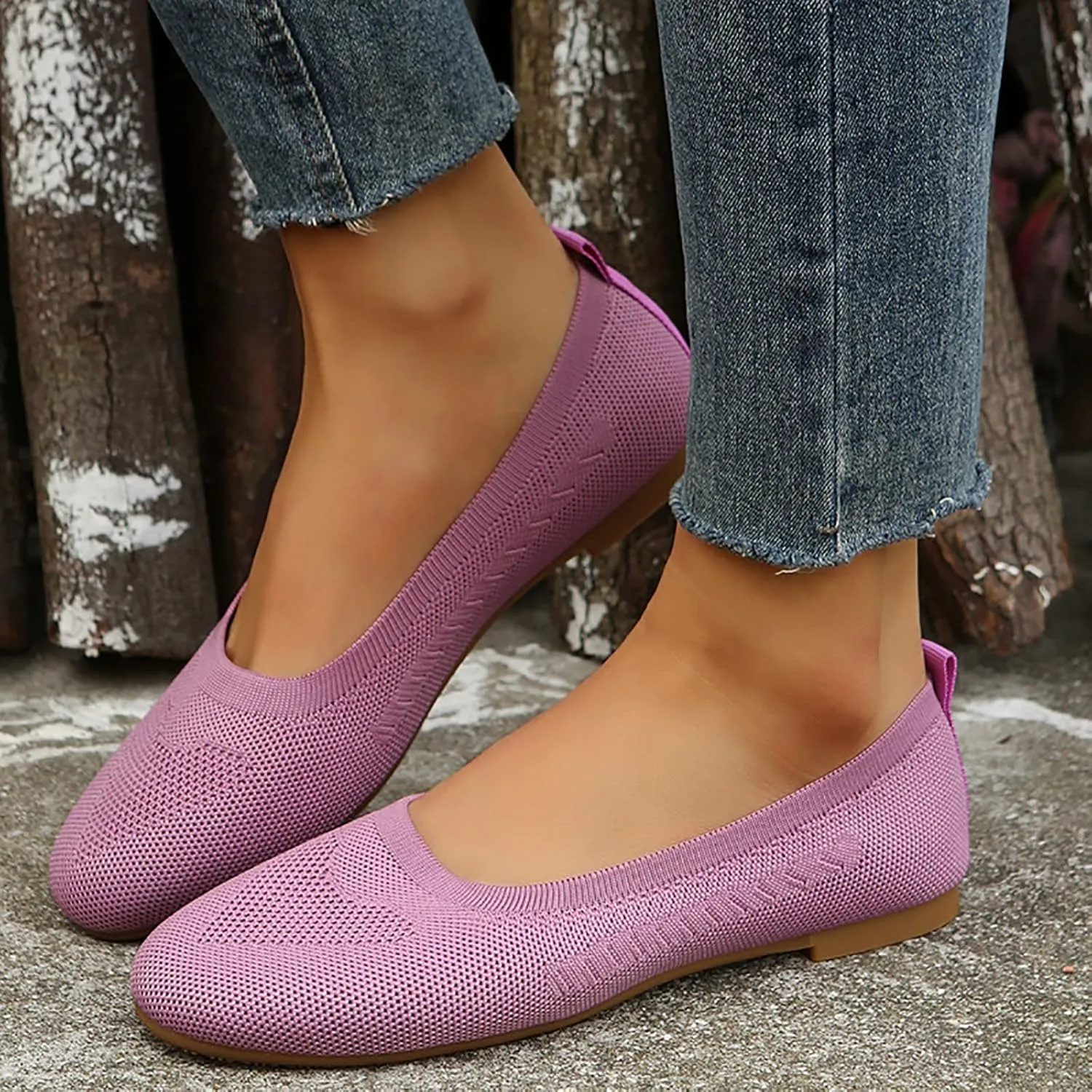 Women’s Ballet Flats Knit Dress Shoes Round Toe Slip On Walking Flats Shoes for Woman Low Wedge Comfort Soft Sandals