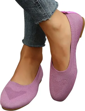 Women’s Ballet Flats Knit Dress Shoes Round Toe Slip On Walking Flats Shoes for Woman Low Wedge Comfort Soft Sandals