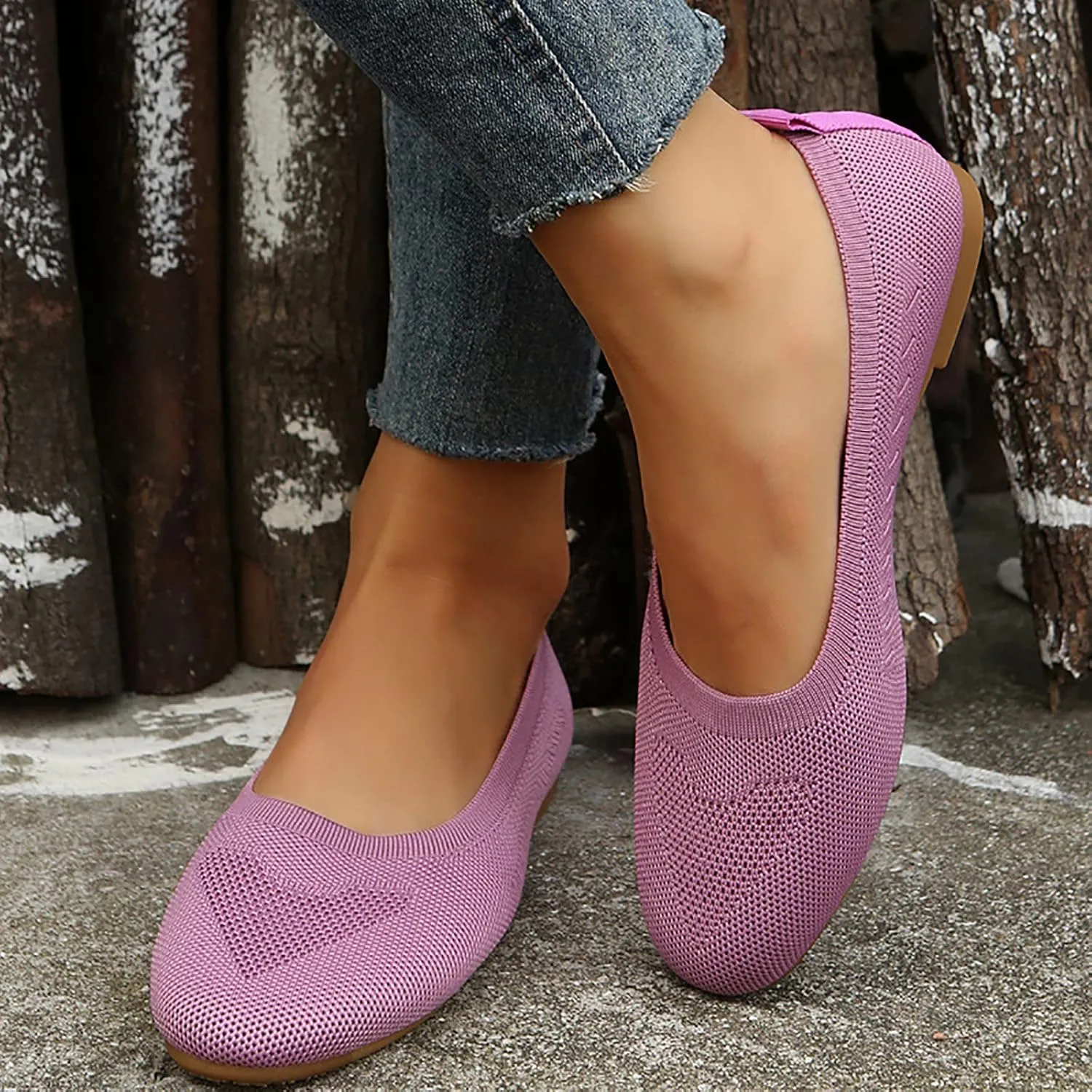Women’s Ballet Flats Knit Dress Shoes Round Toe Slip On Walking Flats Shoes for Woman Low Wedge Comfort Soft Sandals