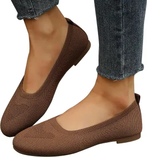 Women’s Ballet Flats Knit Dress Shoes Round Toe Slip On Walking Flats Shoes for Woman Low Wedge Comfort Soft Sandals