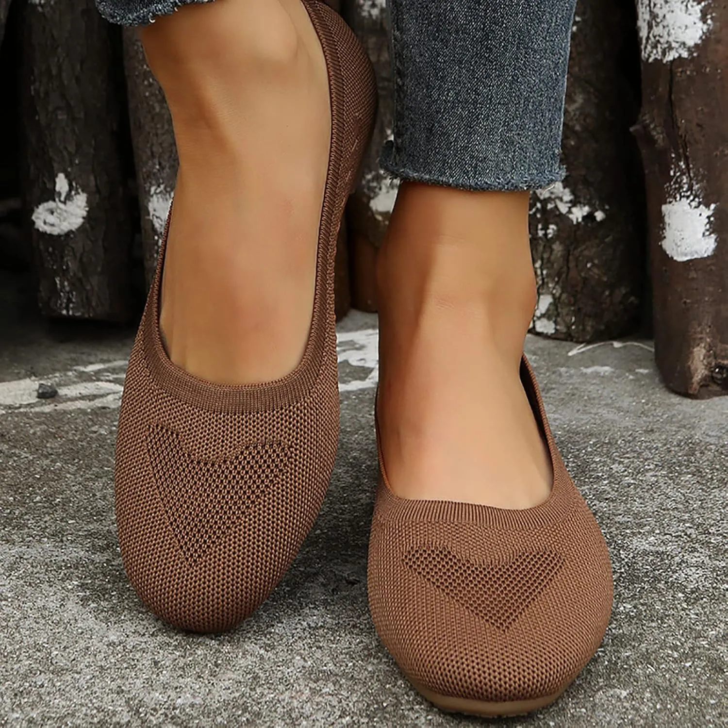 Women’s Ballet Flats Knit Dress Shoes Round Toe Slip On Walking Flats Shoes for Woman Low Wedge Comfort Soft Sandals