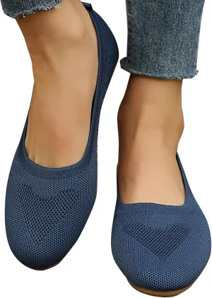 Women’s Ballet Flats Knit Dress Shoes Round Toe Slip On Walking Flats Shoes for Woman Low Wedge Comfort Soft Sandals