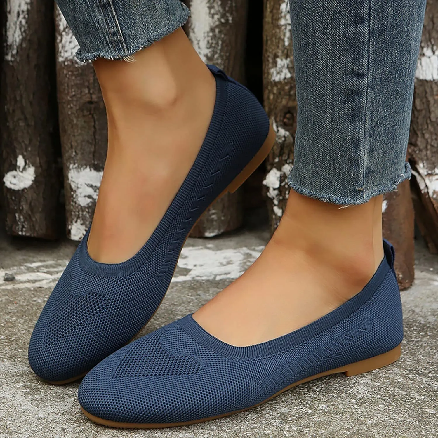 Women’s Ballet Flats Knit Dress Shoes Round Toe Slip On Walking Flats Shoes for Woman Low Wedge Comfort Soft Sandals