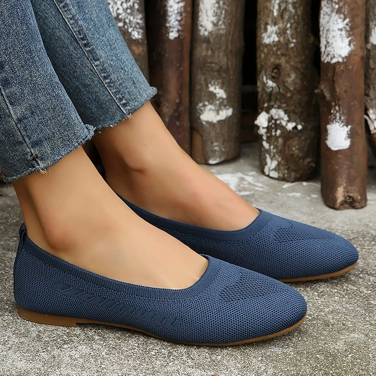 Women’s Ballet Flats Knit Dress Shoes Round Toe Slip On Walking Flats Shoes for Woman Low Wedge Comfort Soft Sandals