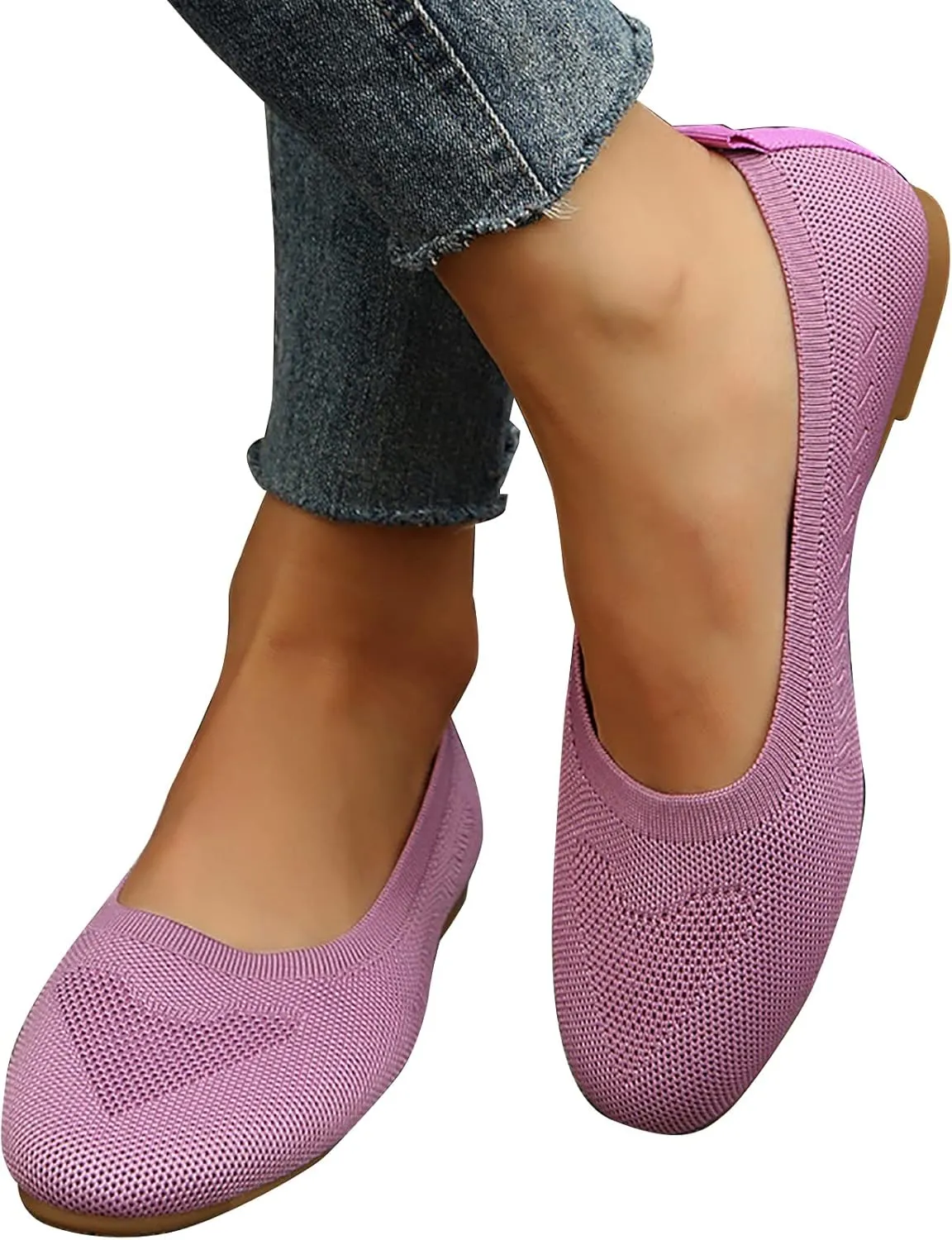 Women’s Ballet Flats Knit Dress Shoes Round Toe Slip On Walking Flats Shoes for Woman Low Wedge Comfort Soft Sandals