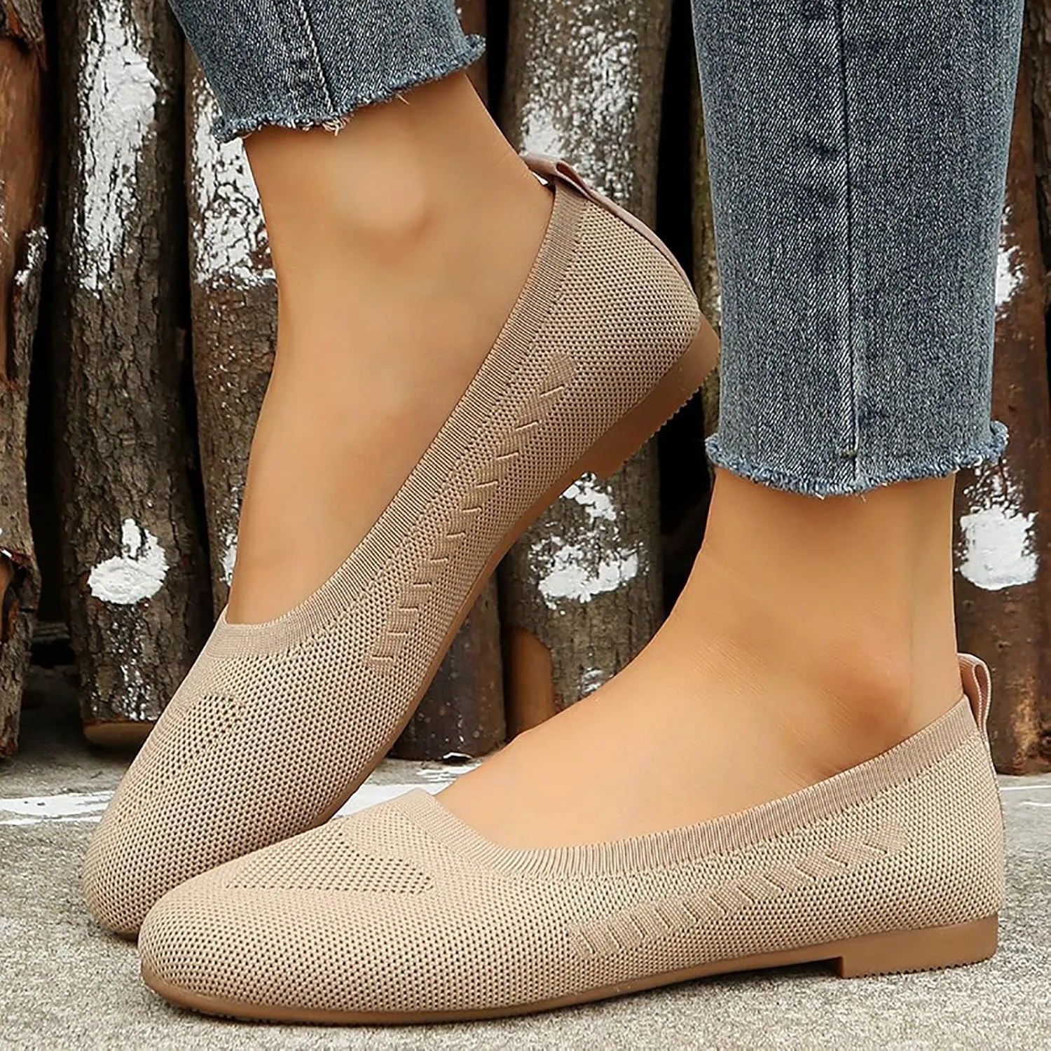 Women’s Ballet Flats Knit Dress Shoes Round Toe Slip On Walking Flats Shoes for Woman Low Wedge Comfort Soft Sandals