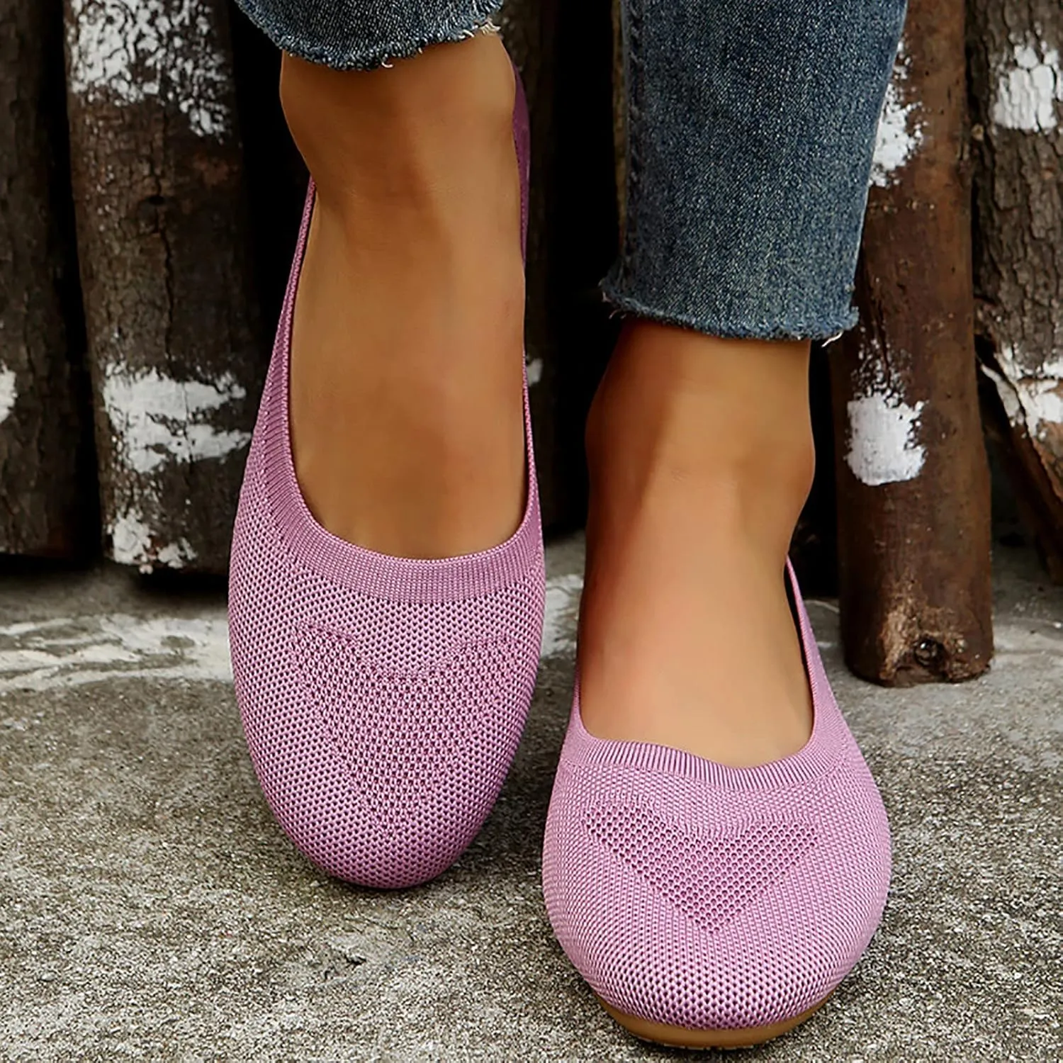 Women’s Ballet Flats Knit Dress Shoes Round Toe Slip On Walking Flats Shoes for Woman Low Wedge Comfort Soft Sandals