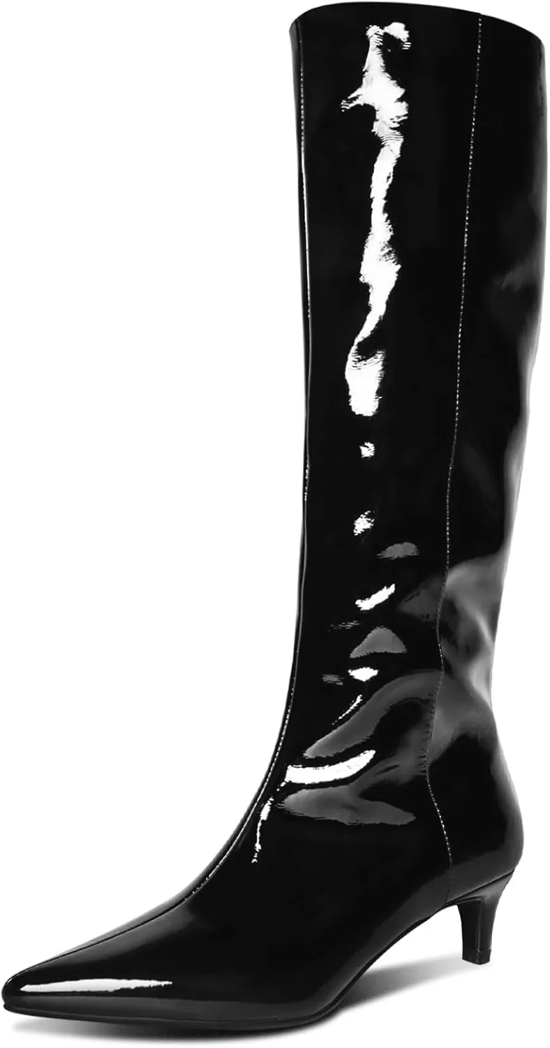 Womens Boots Knee High Kitten Heel Tall Boots For Women Pointed Toe Low Heel Fahion Fall Dress Long Boots