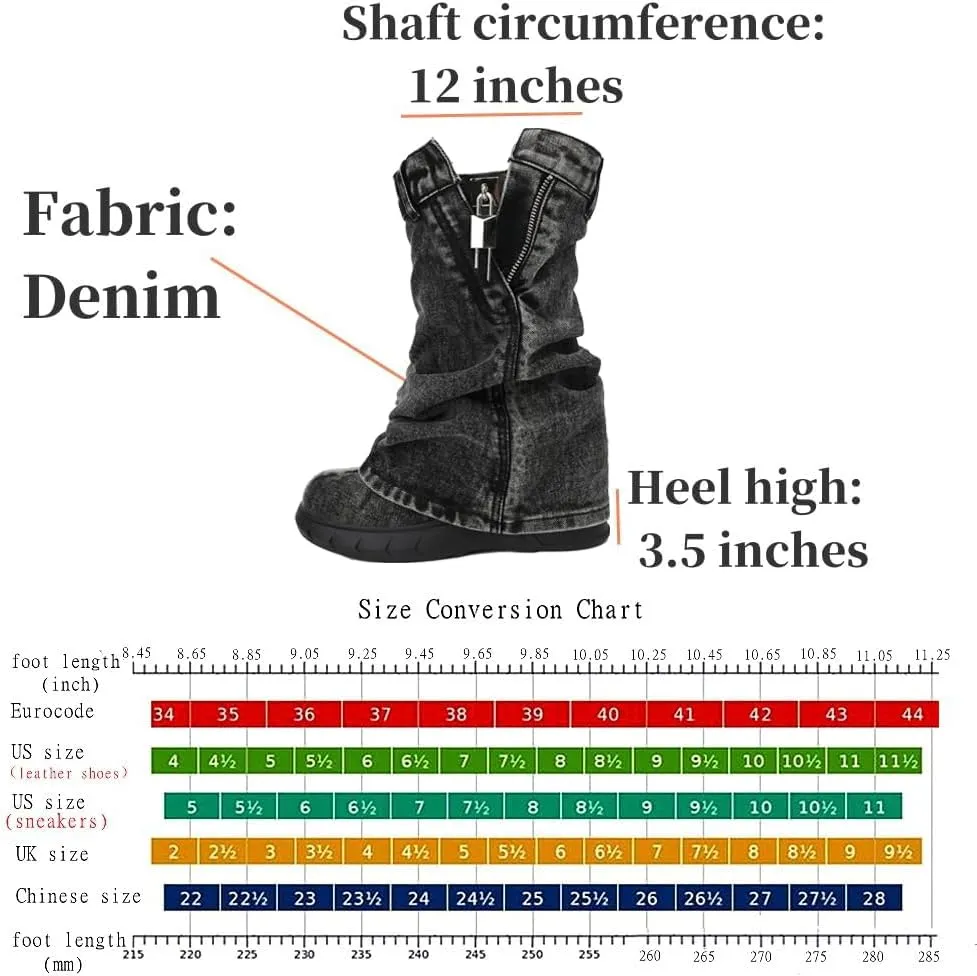 Women's Boots Thick Bottom Western Cowboy Round Toe Padlock Folding Boots for women Vintage Fashion Heightened Platform Mid Calf Booties