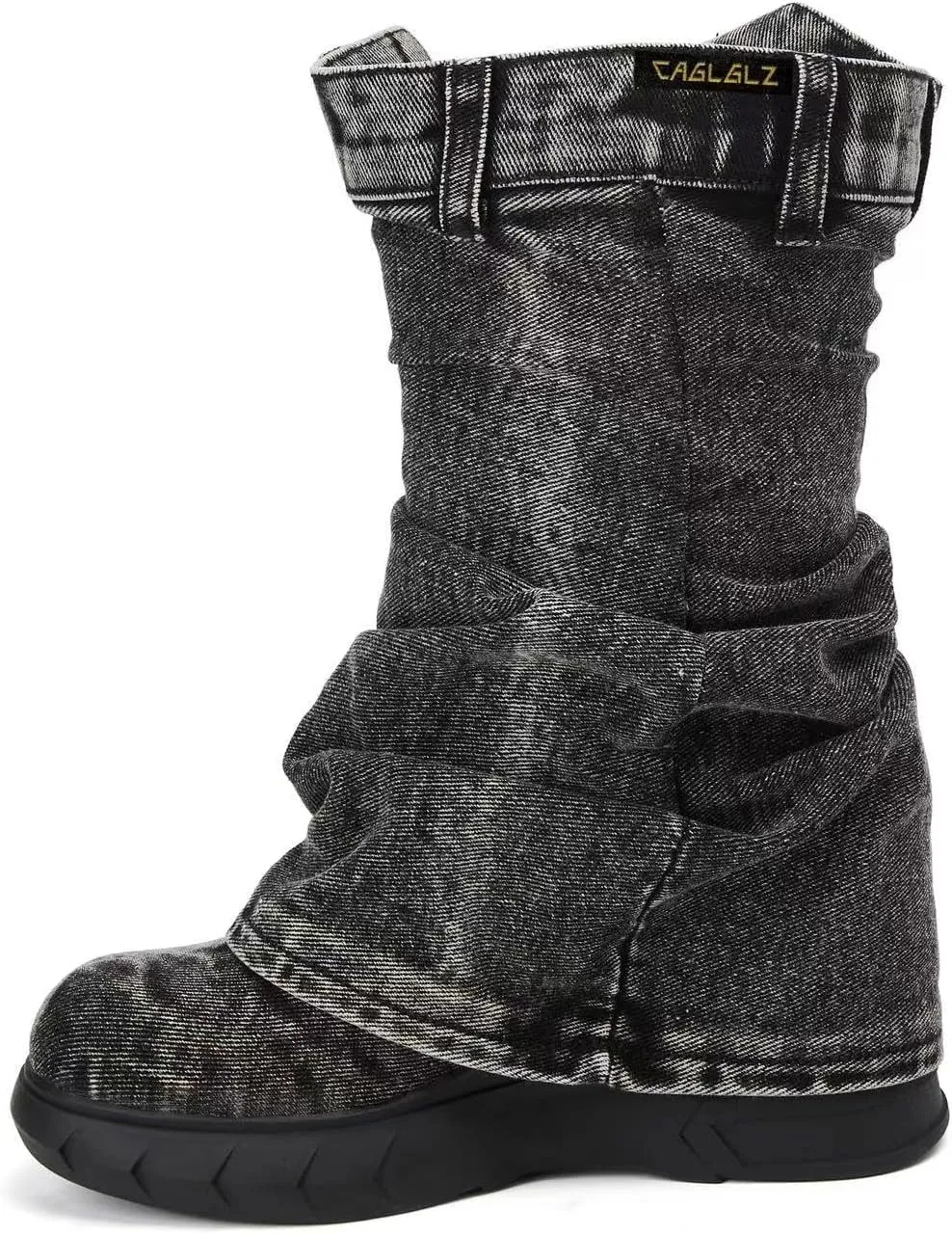 Women's Boots Thick Bottom Western Cowboy Round Toe Padlock Folding Boots for women Vintage Fashion Heightened Platform Mid Calf Booties