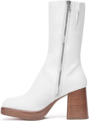 Women's Calf Coots,High Stacked Heel Fashion Boots with Zipper,Cowboy Boots,Classic and Sexy
