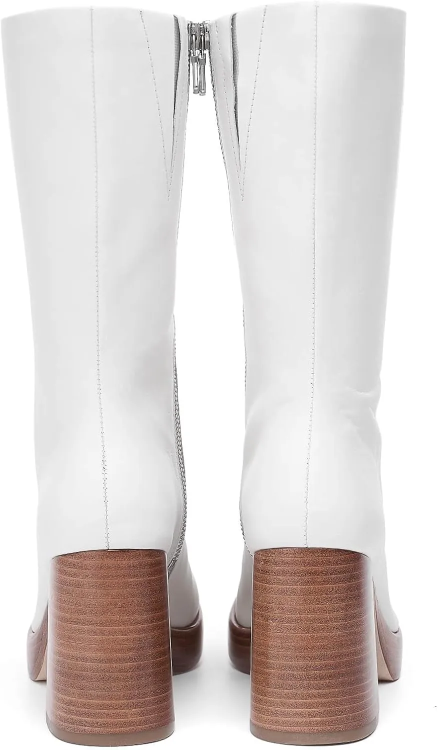 Women's Calf Coots,High Stacked Heel Fashion Boots with Zipper,Cowboy Boots,Classic and Sexy