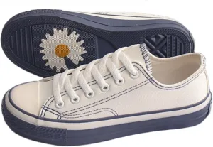 Women's Canvas Daisy Sneakers with Low-Top Casual Skate Shoes Retro Cute Anti-Slip Rubber Sole, Lightweight Walking Shoes for Girl