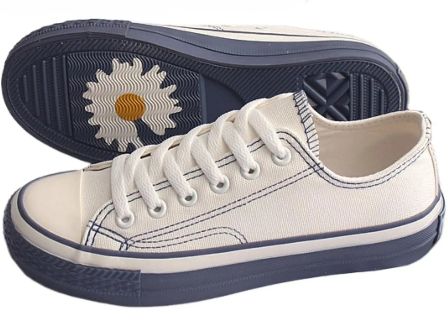 Women's Canvas Daisy Sneakers with Low-Top Casual Skate Shoes Retro Cute Anti-Slip Rubber Sole, Lightweight Walking Shoes for Girl