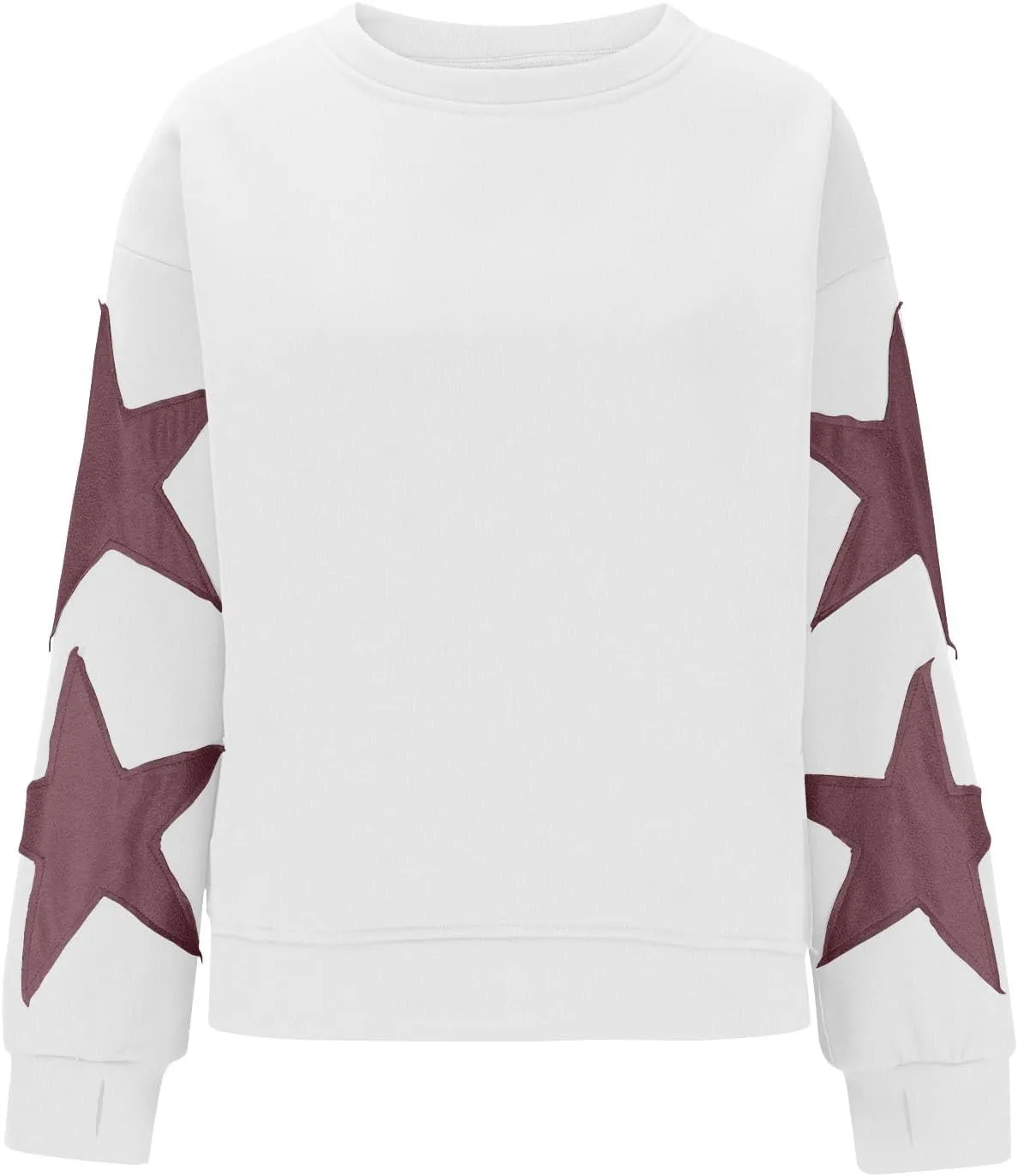 Women's Casual Loose Color Matching Round Neck Long Sleeved T-shirt ，Loose Top Long Sleeved Round Neck Star Tops