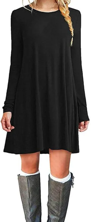 Women's Casual Plain Fit Flowy Simple Swing T-Shirt Loose Tunic Dress¡­