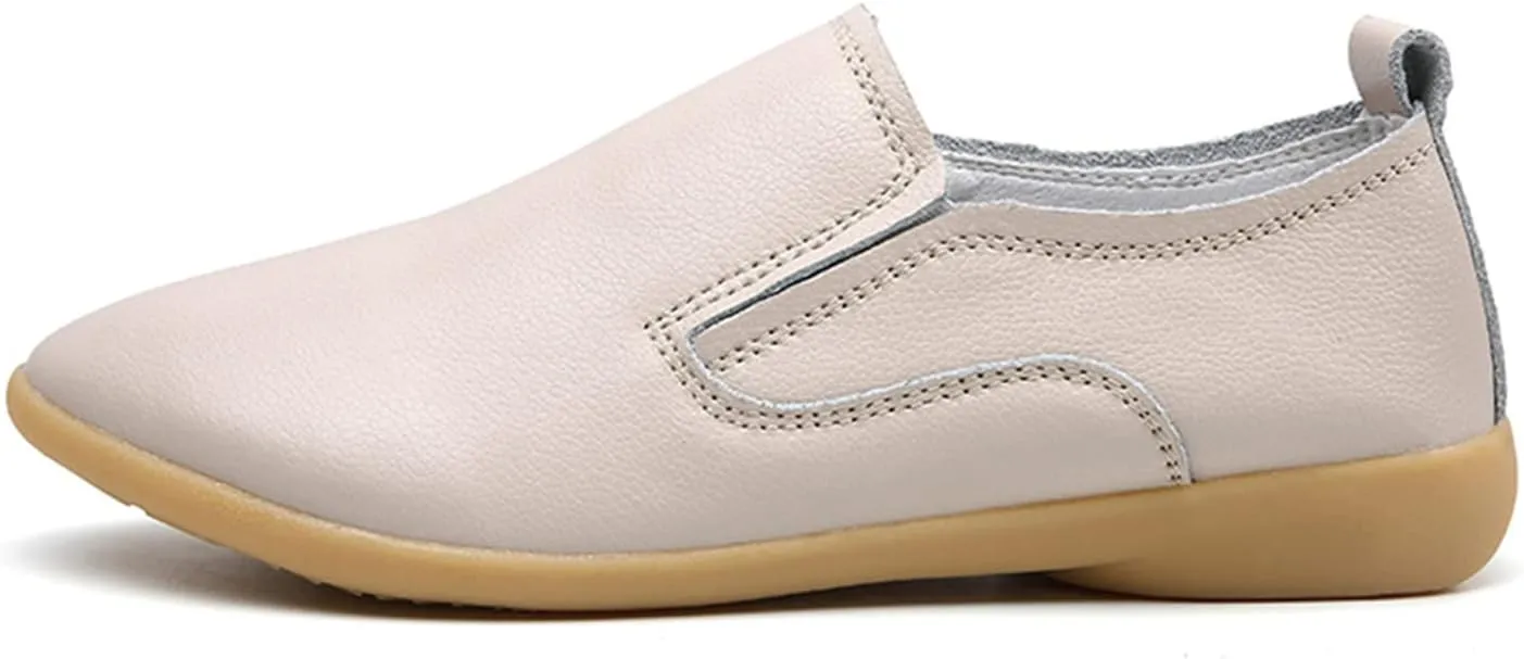Women's Casual Round Head Moccasin Shoes Comfortable Leather Breathable Loafers Driving Outdoor Walking Nurse Breathable Driving Fashion Soft Shoes