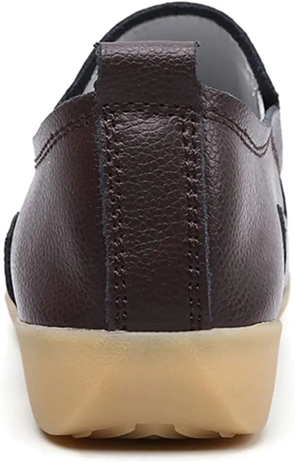 Women's Casual Round Head Moccasin Shoes Comfortable Leather Breathable Loafers Driving Outdoor Walking Nurse Breathable Driving Fashion Soft Shoes