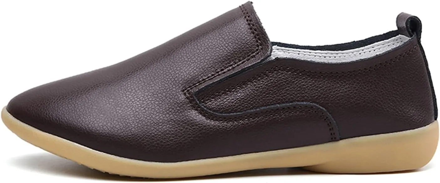 Women's Casual Round Head Moccasin Shoes Comfortable Leather Breathable Loafers Driving Outdoor Walking Nurse Breathable Driving Fashion Soft Shoes