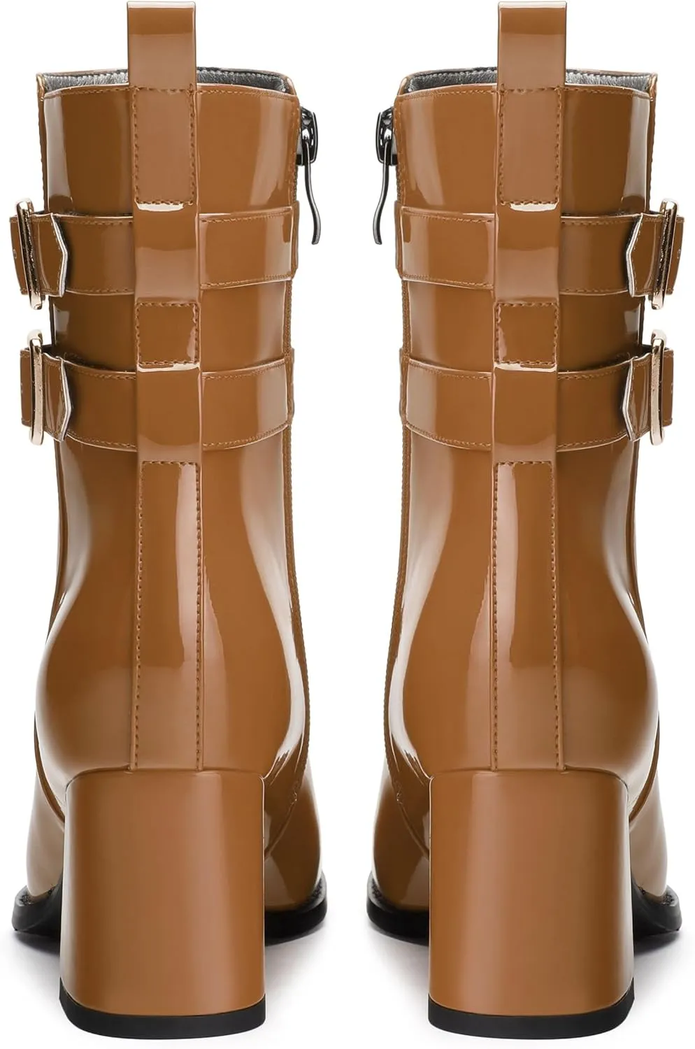 Womens Chunky High Heel Boots - Zip Up, Square Toe, Ankle Booties,Simple Classic Mid Heel Shoes for Women2.5in