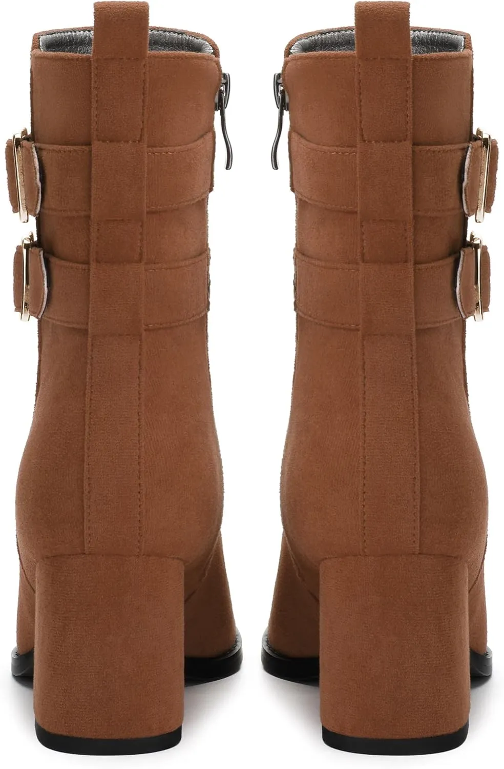 Womens Chunky High Heel Boots - Zip Up, Square Toe, Ankle Booties,Simple Classic Mid Heel Shoes for Women2.5in