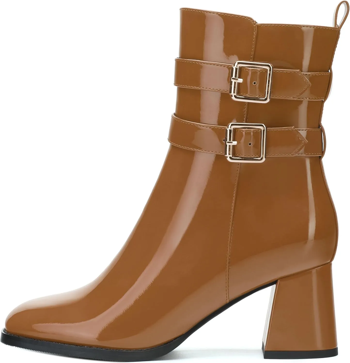 Womens Chunky High Heel Boots - Zip Up, Square Toe, Ankle Booties,Simple Classic Mid Heel Shoes for Women2.5in