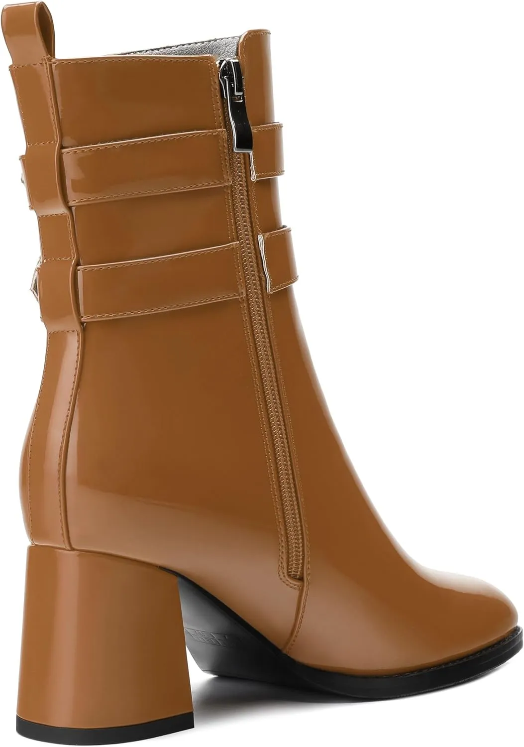 Womens Chunky High Heel Boots - Zip Up, Square Toe, Ankle Booties,Simple Classic Mid Heel Shoes for Women2.5in
