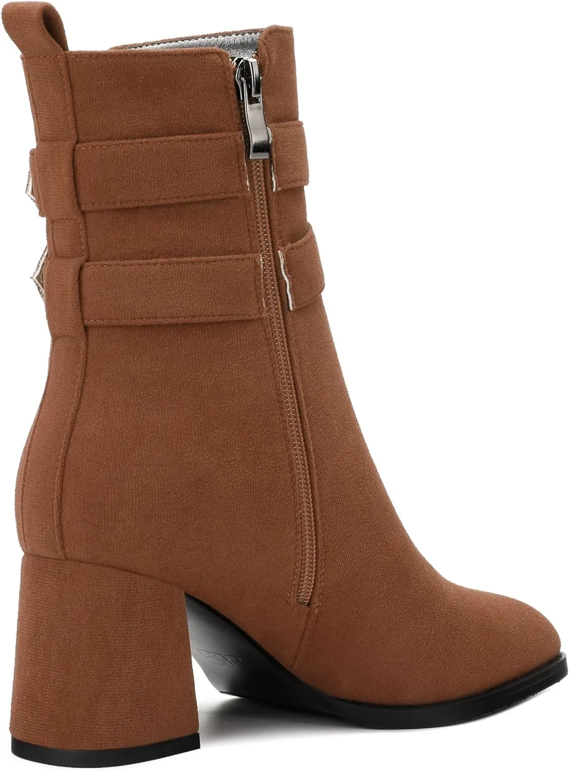 Womens Chunky High Heel Boots - Zip Up, Square Toe, Ankle Booties,Simple Classic Mid Heel Shoes for Women2.5in