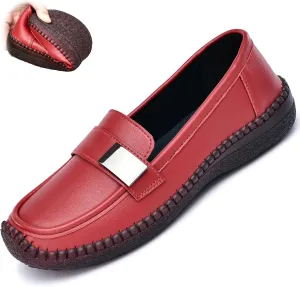 Women's Classic Leather Flat Slip-on Loafers Fashion Round Toe Soft Bottom Moccasins Flats Comfort Breathable Handmade Penny Walk Shoes